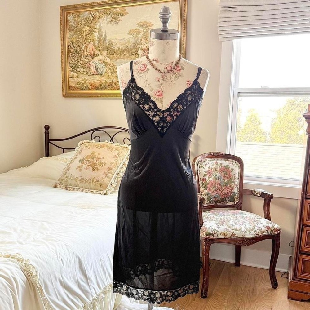 black lace slip 90s black lace slip size 38 - Picture 1 of 5